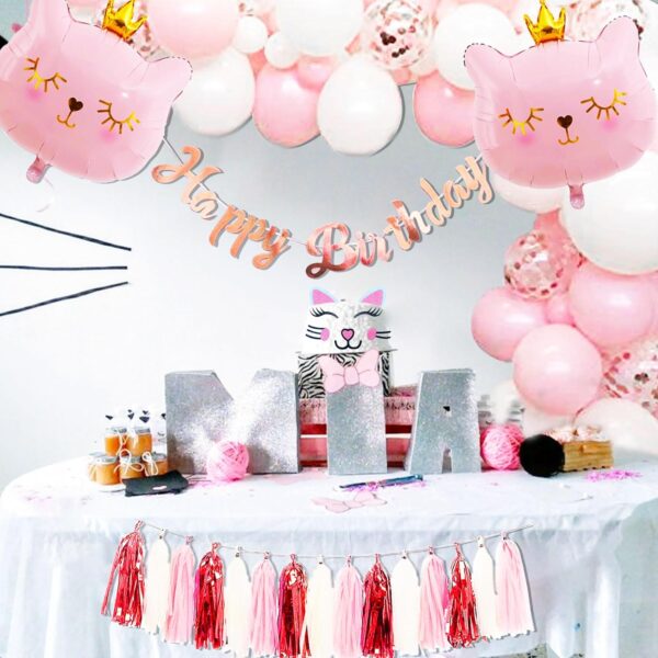 Roaring Good Time Cat Birthday Party Decoration Cat Balloons Cat Birthday MEOW Banner Meow Party Supplies Pink Cat Cake Decoration - Image 4