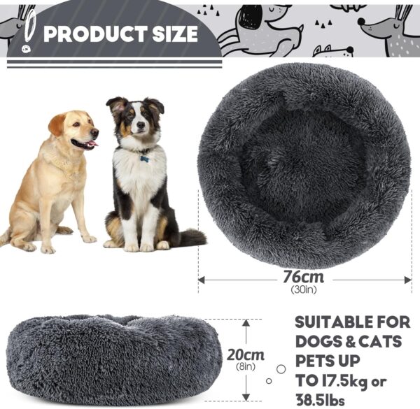 MASTERTOP Dog Bed, Donut Dog Bed Large, 76cm Round Soft Fluffy Dog Bed with Non-slip Bottom, Anti-Anxiety Cuddler Washable Calming Dog Beds for Small Medium Large Dogs Cats Pets - Grey - Image 2