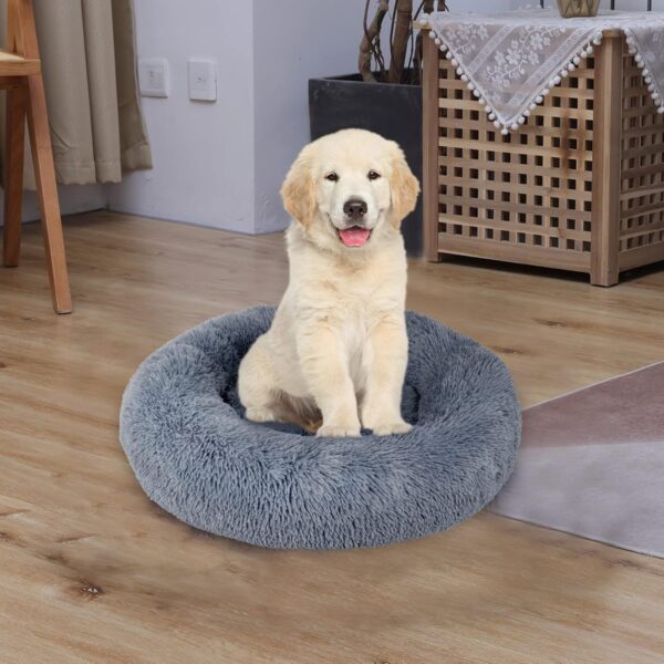 Whome Donut Dog Bed - Cat Bed Round Warm Cuddler Soft Fluffy Pet Beds for Cats or Dogs - Anti-Anxiety and Better Sleep - Anti-Slip Bottom - Machine Washable (M, Dark Grey) - Image 9