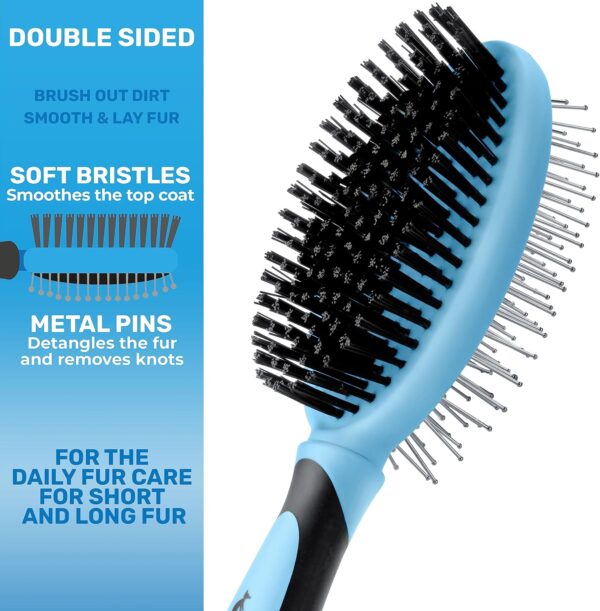 BluePet® Double Sided Dog Brush Cat Brush | 2 in 1 Dog Grooming Brush + Slicker Dog Brush | Pet Brush for dogs, cats, puppies | For long hair and short hair (Blue) - Image 4