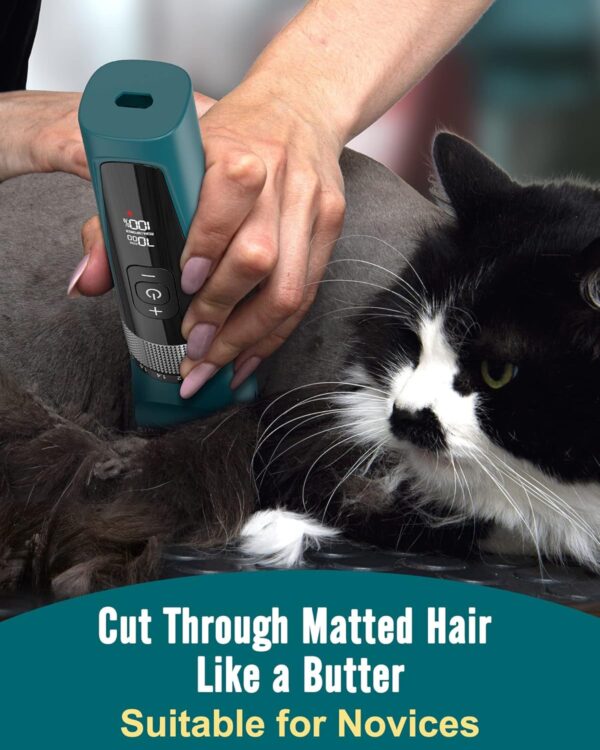 oneisall Cat Clippers for Matted Fur, 5-Speed Quiet Cordless Cat Grooming Clippers for Long Hair,IPX6 Waterproof Pet Clippers Trimmer Shaver for Dogs Cats Animals (Green) - Image 2