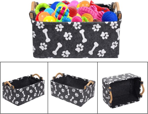 Geyecete Printing felt Dog Toys Basket Storage Bins Box - with Wooden Handle, Pet supplies puppy toy box basket/Bin Kids Toy Chest Storage Trunk-Grey - Image 3