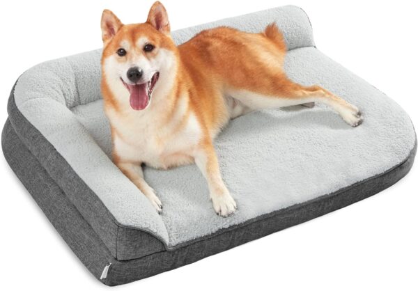 Lesure Large Dog Bed Washable - Orthopedic Dog Sofa Bed with Removable Cover, Waterproof Dog Pillow for Humans with L-Shape Bolster, Grey Squre Pet Bed Fits up to 32kg, 91x69x16cm - Image 8