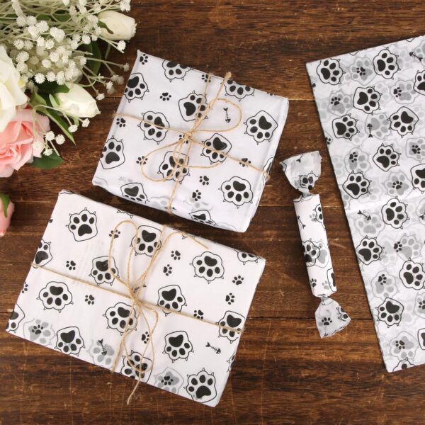 30pcs Cat Paw Print Tissue Paper, 13.8x19.7in Cute Wrapping Tissue Paper Gift Wrap Paper Tissue Paper Sheets for Gift Packaging Wedding Birthday Party Supplies DIY Crafts (black) - Image 3