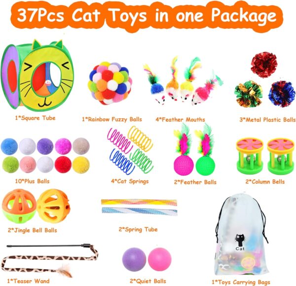 SUPJADE Cat Kitten Toys Interactive-Feather-Toys- 37Pcs Kitten Mice Toys Sets for Indoor Cats Kitten Tunnel Mice Mouse Wand Springs Teaser Toys Kitty (1#) - Image 2