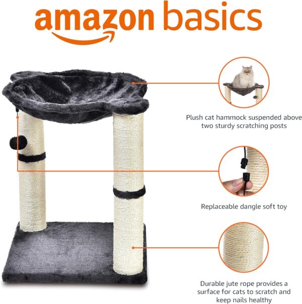 Amazon Basics Cat Tree Tower With Scratching Post And Hammock Bed for Indoor Cats - 16 x 20 x 16 Inches, Grey - Image 2