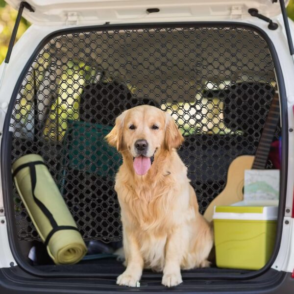 BBXWANG Dog Guard for Car Boot Universal, Dog Car Barrier Dual Layer Safety Net, Mesh Fence Car Dog Guard 47.24" x 35.43", Pet Travel Vehicle Accessories, with Car Storage Organiser Net Velcro - Image 2