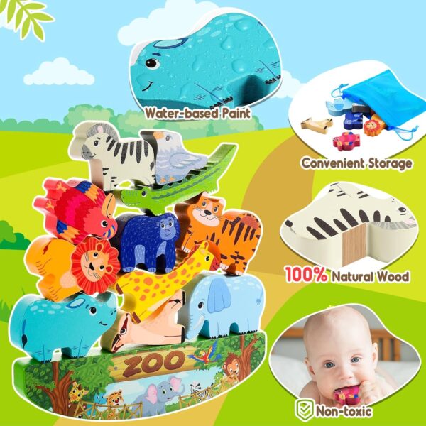 DejaNard Toys for 2-5 Year Old Girls Boys, Kids Toys Age 2 3 4 5 6 Stacking Blocks Wooden Animals Toys for 1 2 Year Olds Boys Toys Age 2-6 Year Old Boy Gifts Building Blocks Gift for 2-5 Year Old Girl - Image 4