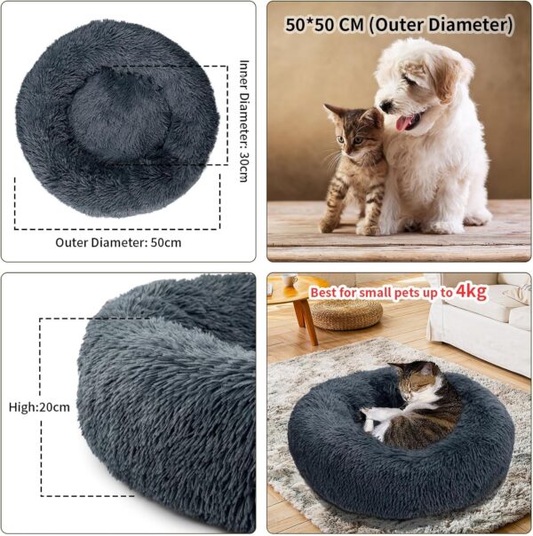 TOHDNC Donut Cat Bed 50cm, Round Calming Fluffy Plush Dog Bed with Non-Slip Bottom Washable Cushion Fluffy Anti Anxiety Pet Nest Cuddler Self-Warming for Small Dogs Kittens - Image 2