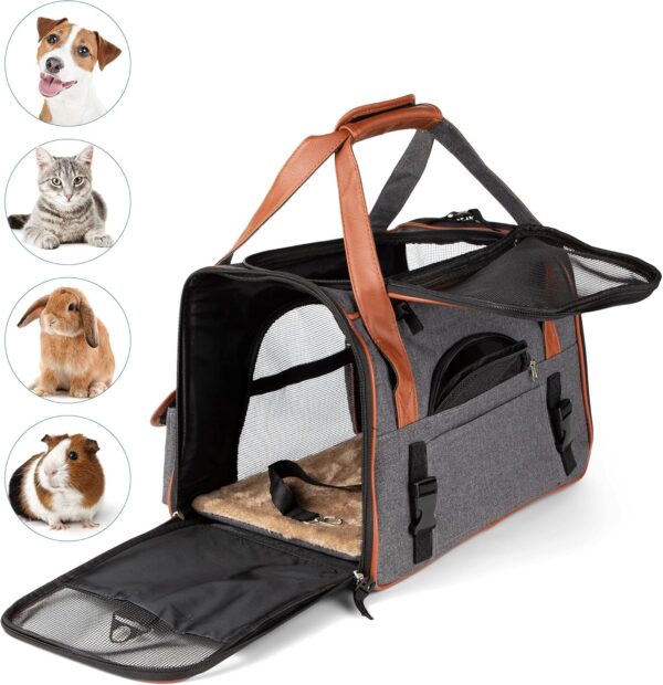 Airline Approved Dog Cat Carrying Bag. Travel Bag Ideal for use with Small to Medium Cats and Dogs. Use as Puppy Travel Bag, Big cat Carrier Bag. Strong Stable for top Loading with Free Accessories - Image 3