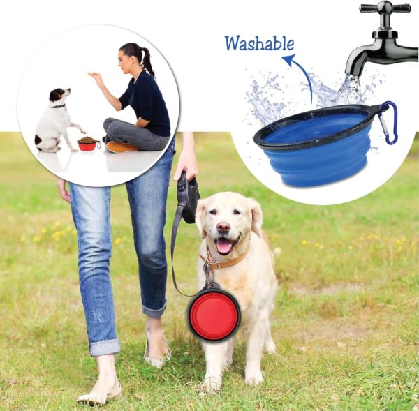 ARTISTRY Pack of 2 Collapsible Dog Bowl Portable Travel Dog Bowl for Small Pet Dog Cat Silicone Collapsable Dogs Drinking Bowl for Food Water Feeding with Metal Hook Foldable Dog Bowl(Blue/Green) - Image 7