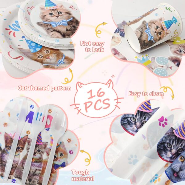 Fruitful Party Cat Supplies, 167pcs Birthday Decorations&Tableware Set-Cat Balloons, Plates Cups and Napkins Table Cloth&Cat Cake Toppers Banner Kitten Party Supplies, 7''&9'' (2023052509) - Image 3