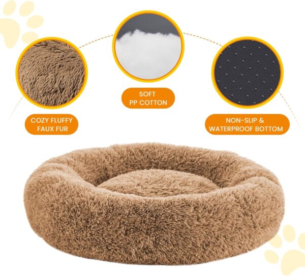 URGVANZ PET Dog Beds for Medium Dogs, Calming Donut Dog Bed, Round Fluffy Dog Beds, Plush Washable Pet Bed for Dogs Up to 45 Lbs, Brown - Image 4