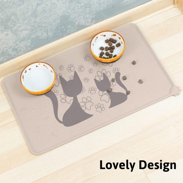 LeashPotato Dog Cat Food Mat Dog Bowl Mat Pet Waterproof Dog Cat Feeding Mat Silicone Non Slip Dog Mat For Bowls (Latte Cat) - Image 4