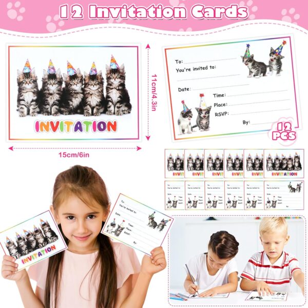 Cat Party Favours Girls Party Bag Fillers with Cat Ears Headband Invitation Cards Cat Figures Tattoos Cat Paw Necklaces Gift Bags Cat Birthday Party Supplies for Kids - Image 2