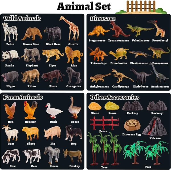 TOEY PLAY 3 in 1 Animals Toys, Farm Animals, Wild Jungle Zoo Animal, Dinosaur Toy, Mini Animal Figures Set with Carry Case, 56PCS, Gifts for Kids Boys Girls 3 4 5 6 Years Old - Image 5