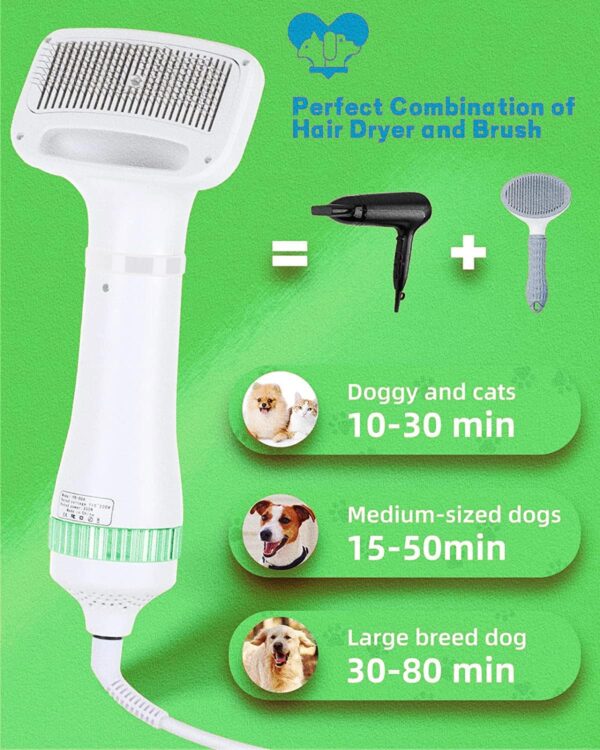 Esenlong Pet Hair Dryer, Portable and Quiet Dog Hair Dryer, 2 in 1 Pet Grooming Dryer with Slicker Brush, Dog Blow Dryer with Adjustable Temperature for Small and Medium Dogs and Cats - Image 2