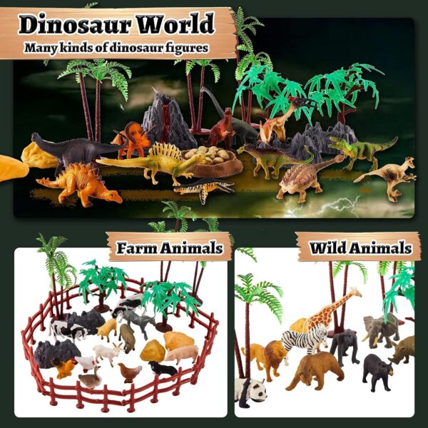 TOEY PLAY 3 in 1 Animals Toys, Farm Animals, Wild Jungle Zoo Animal, Dinosaur Toy, Mini Animal Figures Set with Carry Case, 56PCS, Gifts for Kids Boys Girls 3 4 5 6 Years Old - Image 2