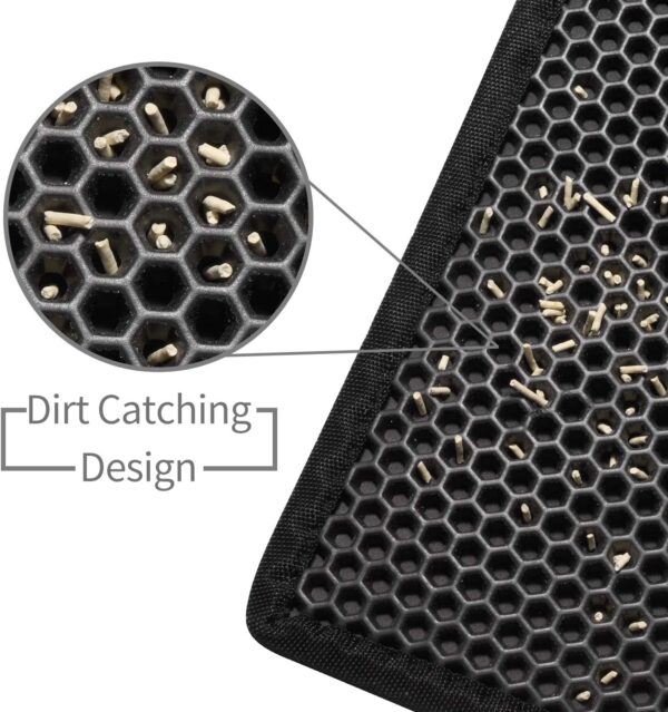 Pieviev Cat Litter Mat Litter Tray Mat of Large Size Double Layer Honeycomb Large Holes Design Waterproof EVA Material Non-BPA, Soft on Paws and Washable (76X61cm Black) - Image 3