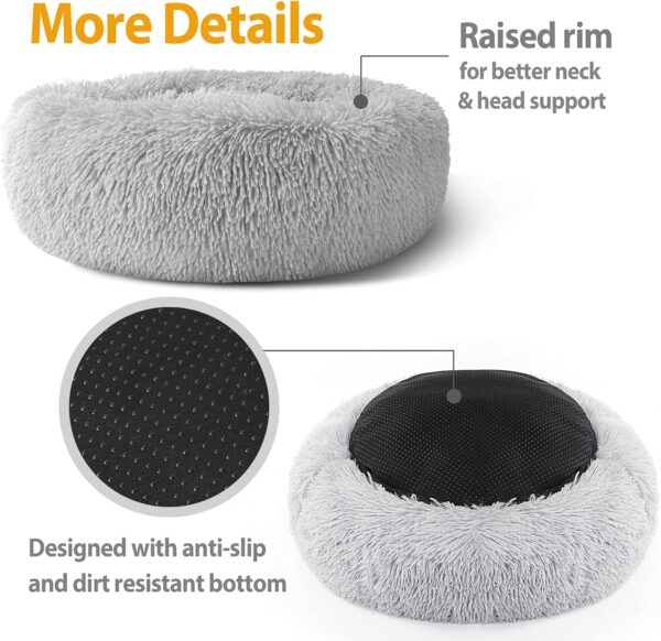 Enjamoy Plush Donut Dog Bed, Calming Round Dog Cat Bed Soft and Fluffy Cuddler Pet Cushion Self-Warming Puppy Beds Machine Washable, Grey 50cm - Image 3