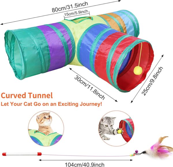 21 PCs Cat Indoor Interactive Toys Kitten Toys Including Three-Hole Tunnel Teaser Wand Golf with Feather Balls and mice - Image 3