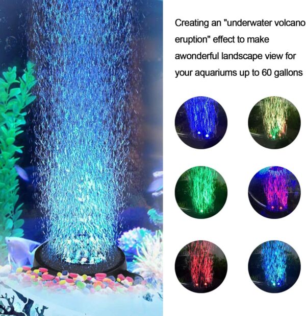 YWNYT Aquarium Volcano Ornament Kit, Multi Colour LED Light Air Stone for Aquariums Air Pump Accessories, Aquarium Bubbler for Aquarium Fish Tank Decoration - Image 4