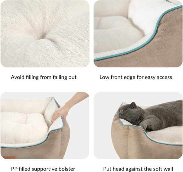 Bedsure Medium Dog Beds Washable - Indoor Puppy Bed for Medium and Large Cat, Fluffy Rectangle Cuddle Pet Bed with Anti-Slip Bottom, Taupe, 63.5x53x20cm - Image 6