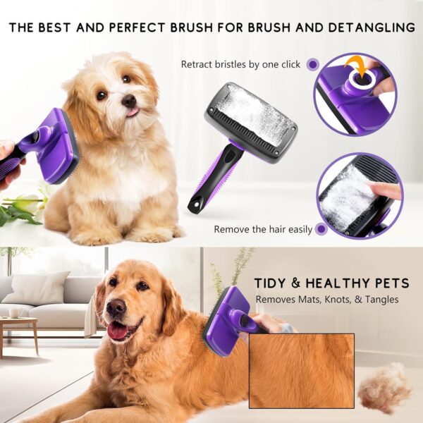 YOPETAYU 4 in 1 Pet Grooming Kit, Self Cleaning Slicker Brush for Dogs Cats & Small Animals, Dog Brush for Shedding Short Long Haired Dogs. Removes Loose Undercoat, Tangled Hair for Large Small Dogs - Image 3