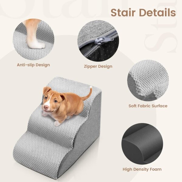 SenDeluz Dog Steps for Bed Sofa, Easy Climb Dog Cat Ramp Steps, High Density Foam Pet Stairs, Non-Slip Pet Ladder with Washable Cover for Dogs and Cats - Image 5