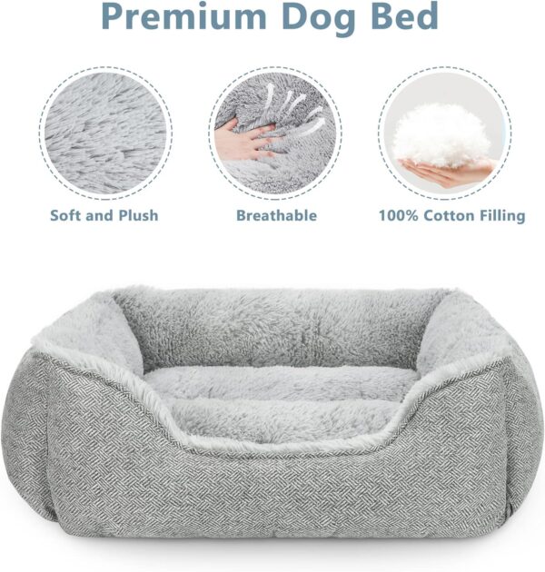 JOEJOY Dog Beds Medium Washable - Cosy Puppy Bed Soft Fleece Plush Calming Dog Bed - Rectangle Breathable Cat Sofa Dog Bed Small | Medium | Large Mattress Mat For Pet, Light Grey - Image 4