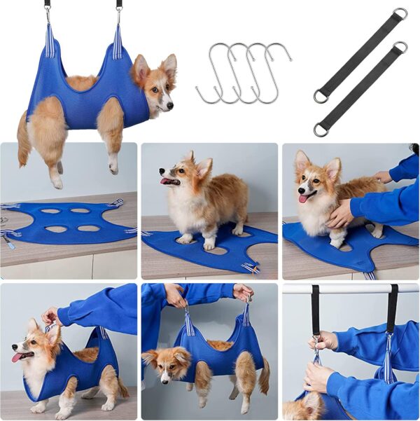 Allazone Pet Grooming Hammock for Cats Dogs Kit, Pet Supplies Kit Breathable Dog Hammock Restraint Bag with Nail Clippers,Trimmer, Nail File, Pet Comb for Bathing Washing Trimming Nail, Blue - Image 7