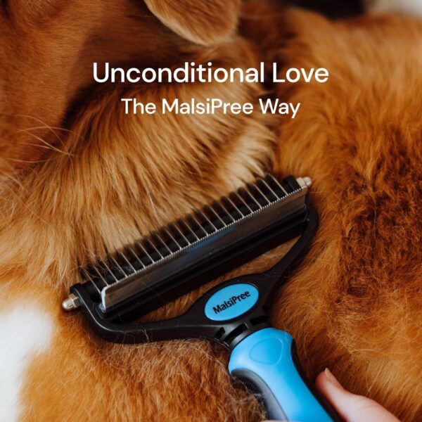 MalsiPree Dog Grooming Brush for Shedding - 2 in 1 Deshedding Tool and Undercoat Rake for Long and Short Haired Dogs with Double Coat - Dematting Comb and Pet Hair Deshedder Supplies (Large, Blue) - Image 8