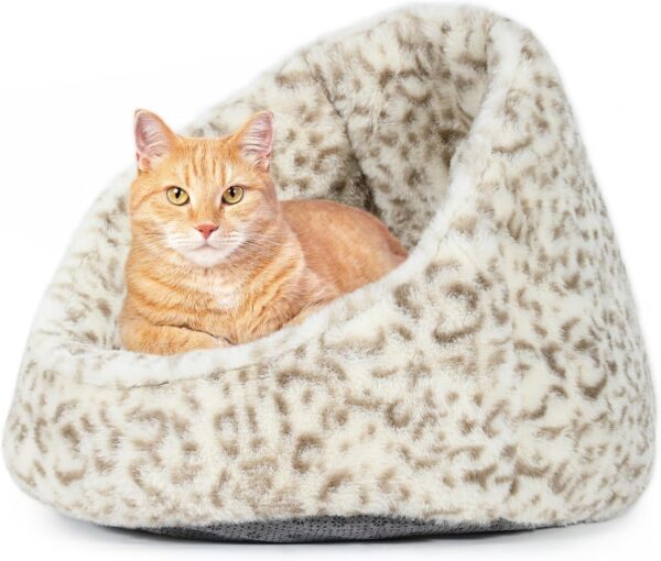 YITAHOME Cat Beds Fluffy Cat Bed Pet Bed for Indoor Cats, Washable Non-Slip Cat Nest, Cat Nesting Bed, with Removable Washable Cushion Pillow, Kitten Bed, Cat Sofa Bed, 43x41x35cm (White Light Brown) - Image 9