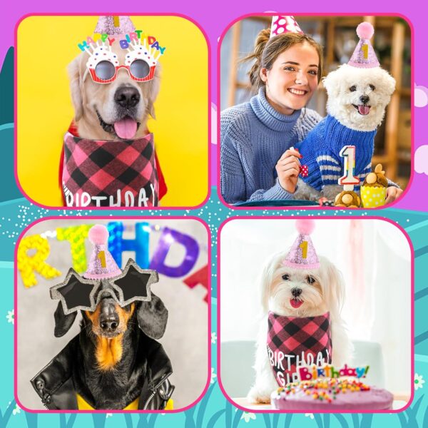 Cobee Dog Birthday Bandana Hat Number Set, 10 Pieces Dog Girl Birthday Party Supplies Pet Bandana Party Bling Hat with 8 Glitter Number for Small Medium Large Dogs - Image 7