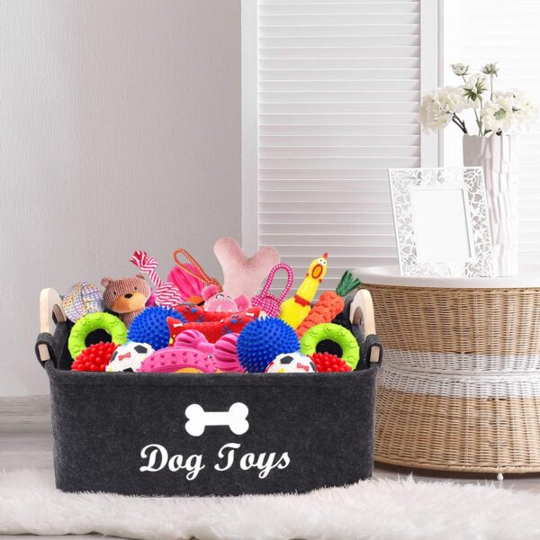 Geyecete dog toy basket storage Bins - with Wooden Handle,Collapsible Pet Supplies Storage Basket puppy toy box storage Basket/Bin Kids Toy Chest Storage Trunk (Dark Grey) - Image 6