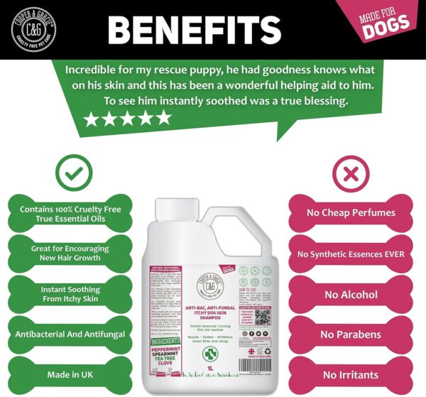 Dog Shampoo For Itchy Skin Antibacterial And Antifungal | Natural Medicated Low Lather Safe Formula | Fast Absorbing and Skin Cooling First Aid | Great For Cuts Grazes Skin Irritation - Image 5