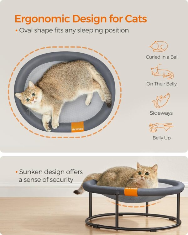 Feandrea Cat Hammock, Raised Cat Bed, Small Dog Bed, for Pets up to 8 kg, Free-Standing Pet Bed for Summer, with Removable Mesh, Machine Washable, Oval, Grey PCB001G01 - Image 3