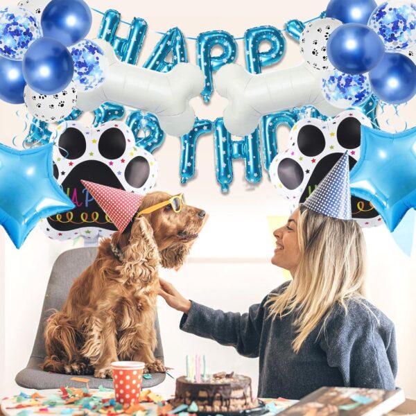 Dog 2st Birthday Party Supplies Balloons Decorations Set,33 Pcs-Balloons"Happy Birthday"Banner/Latex Balloons/Number2/Pentagram/Bone/Dog Paw Shape Aluminum Foil Balloons,for Pet Birthday Party(blue) - Image 3