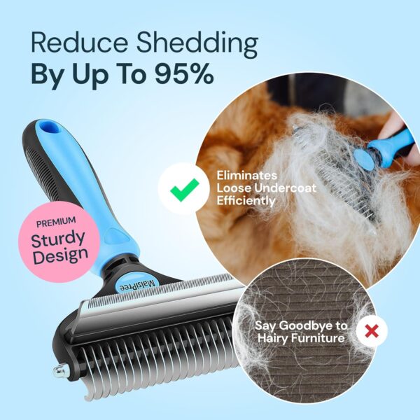 MalsiPree Dog Grooming Brush for Shedding - 2 in 1 Deshedding Tool and Undercoat Rake for Long and Short Haired Dogs with Double Coat - Dematting Comb and Pet Hair Deshedder Supplies (Large, Blue) - Image 3