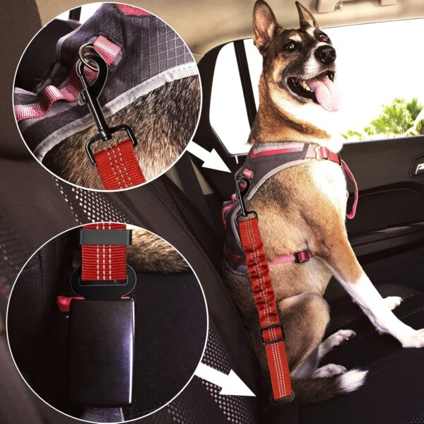 Dog Car Harness,Dog Seat Belts for Cars UK, Dog Safety Seat Belt Adjustable with Elastic and Safety Buckle of Car Travel Accessories for Pets (Red) - Image 6