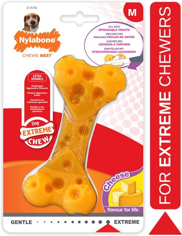 Nylabone Extreme Tough Dog Chew Toy Cheese Bone, Durable, Cleans Teeth, Cheese Flavour, Medium, for Dogs Up to 16 kg - Image 2