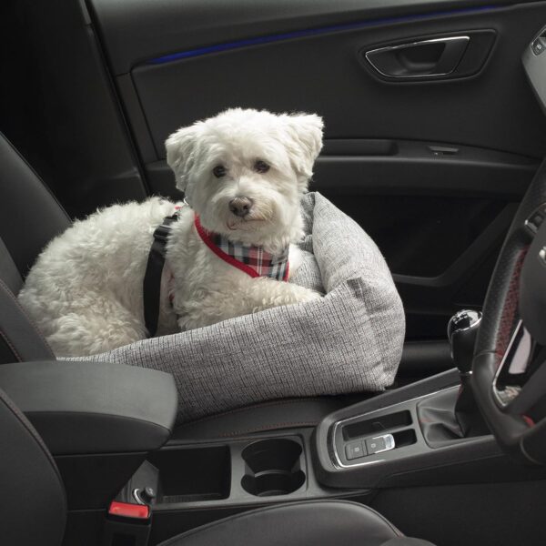 Bunty Travel Dog Puppy Bed Soft Washable Car Vehicle Seat Cushion Booster Protector Warm Luxury Grey Fabric Pet Basket with Seat Belt Loops, Made in the UK, Grey - Image 3