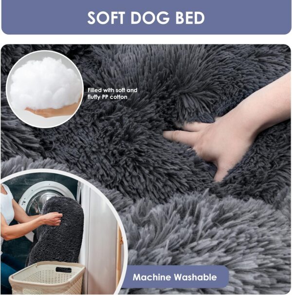 Zvonema Calming Donut Dog Bed, Soft Fluffy Plush Pet Bed for Small Medium Large Dogs and Cats, Washable Round Fur Cat Beds with Non-Slip Bottom, 76 x 76cm, Dark Grey - Image 5