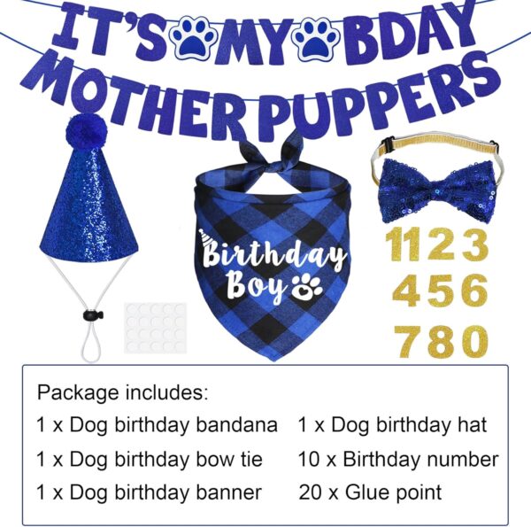 JOTFA Dog Birthday Party Supplies, Multi Sizes Dog Birthday Bandana Boy Dog Birthday Hat Bow Tie Numbers It’s My Bday Mother Puppers Sign Banner for Large Extra Large Dogs Pets (X-Large, Blue) - Image 3