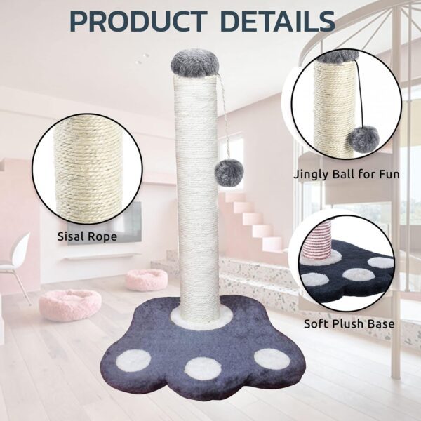 Ziya Shines Cat Scratcher | Cat Scratching Post with Hanging Ball | 40 cm Scratching Post Activity Center Sisal Rope Covered Soft Smooth Plush (Paw Base) - Image 2