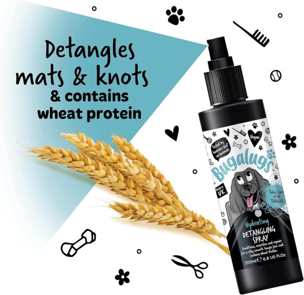 Bugalugs Dog Detangler Spray - leave In conditioner spray for de matting. No tangles. Professional dog grooming formula contains Wheat protein. Pet detangling spray knot removal (200ml) - Image 2