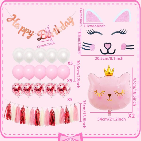 Roaring Good Time Cat Birthday Party Decoration Cat Balloons Cat Birthday MEOW Banner Meow Party Supplies Pink Cat Cake Decoration - Image 3