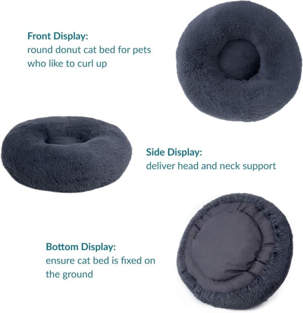 Bedsure Dog Bed Donut Bed - Washable Cat Beds for Indoor Cats Large, Fluffy Calming Kitten Bed for Small Dog and Puppy, Grey, 50x50x16cm - Image 3