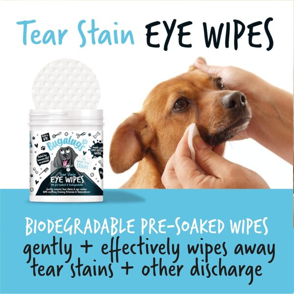 BUGALUGS Dog Eye Wipes 100 Biodegradable textured pre-soaked Dog Wipes. Safe & Easy Cleaning For Dogs - Pet Eye Wipes Remove Tear Stains, Dog Eye Crust & Eye Discharge - Image 7