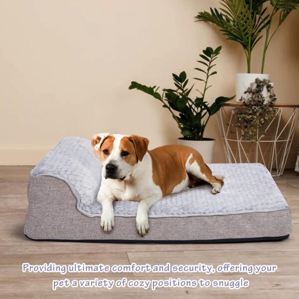 Ownpets Large Plush Pet Bed, Grey Pet Bed For Large/Medium Dogs With Bolsters & Washable Cover, Comfortable &Breathable Egg Foam Pet Sofa Bed,91.5x68.5x15CM - Image 5